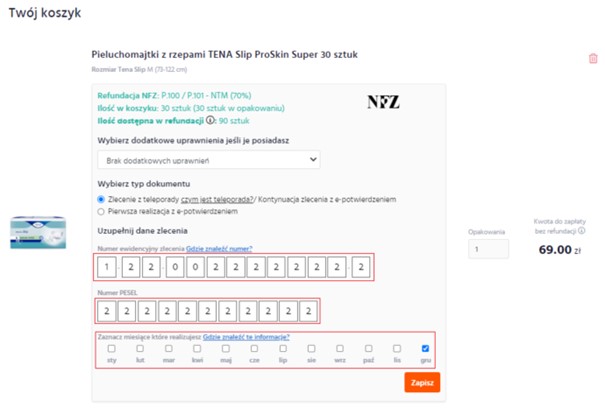 zlecenie na zaopatrzenie w wyroby medyczne 2020 pieluchy