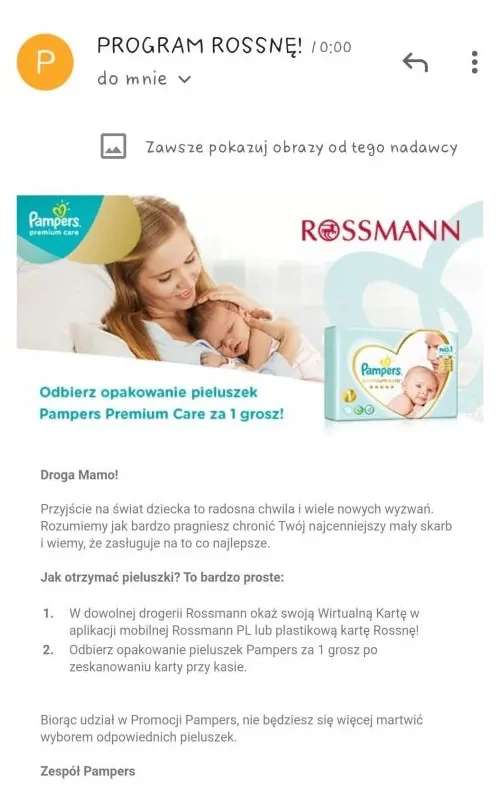 upominek pampers premium care ze szpitala